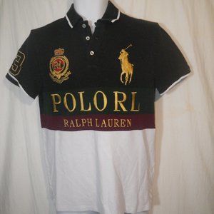 Polo Ralph Lauren Spellout Gold Big Pony Polo Shirt Black Green White Size Med
